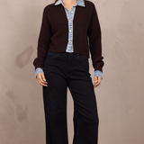 Chocolate Cardigan Sweater with Silver Buttons