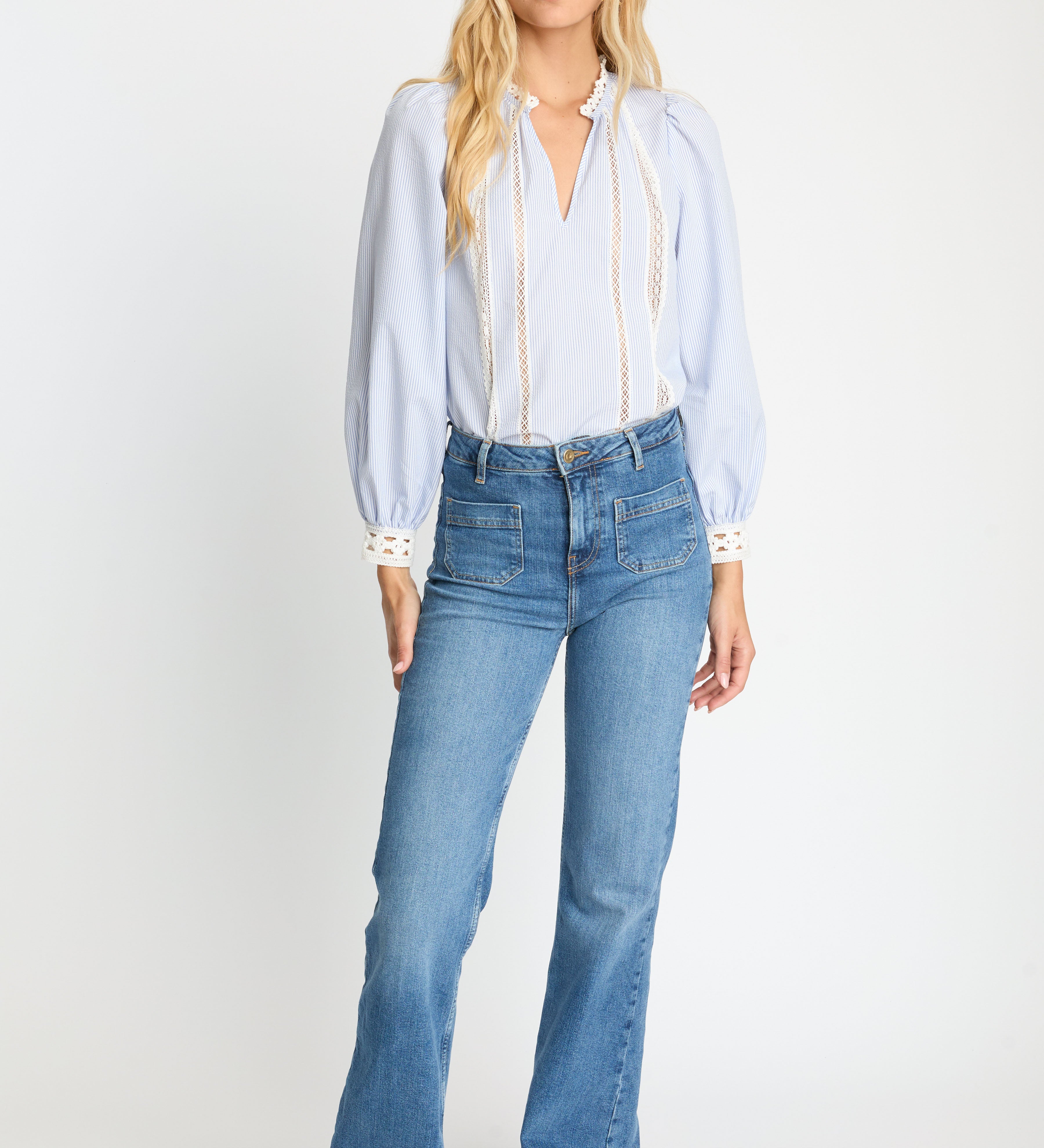 Lena Top in Blue/White Seersucker