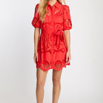 Eloise Dress in Poppy Red Eyelet Lace