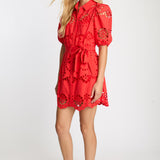 Eloise Dress in Poppy Red Eyelet Lace