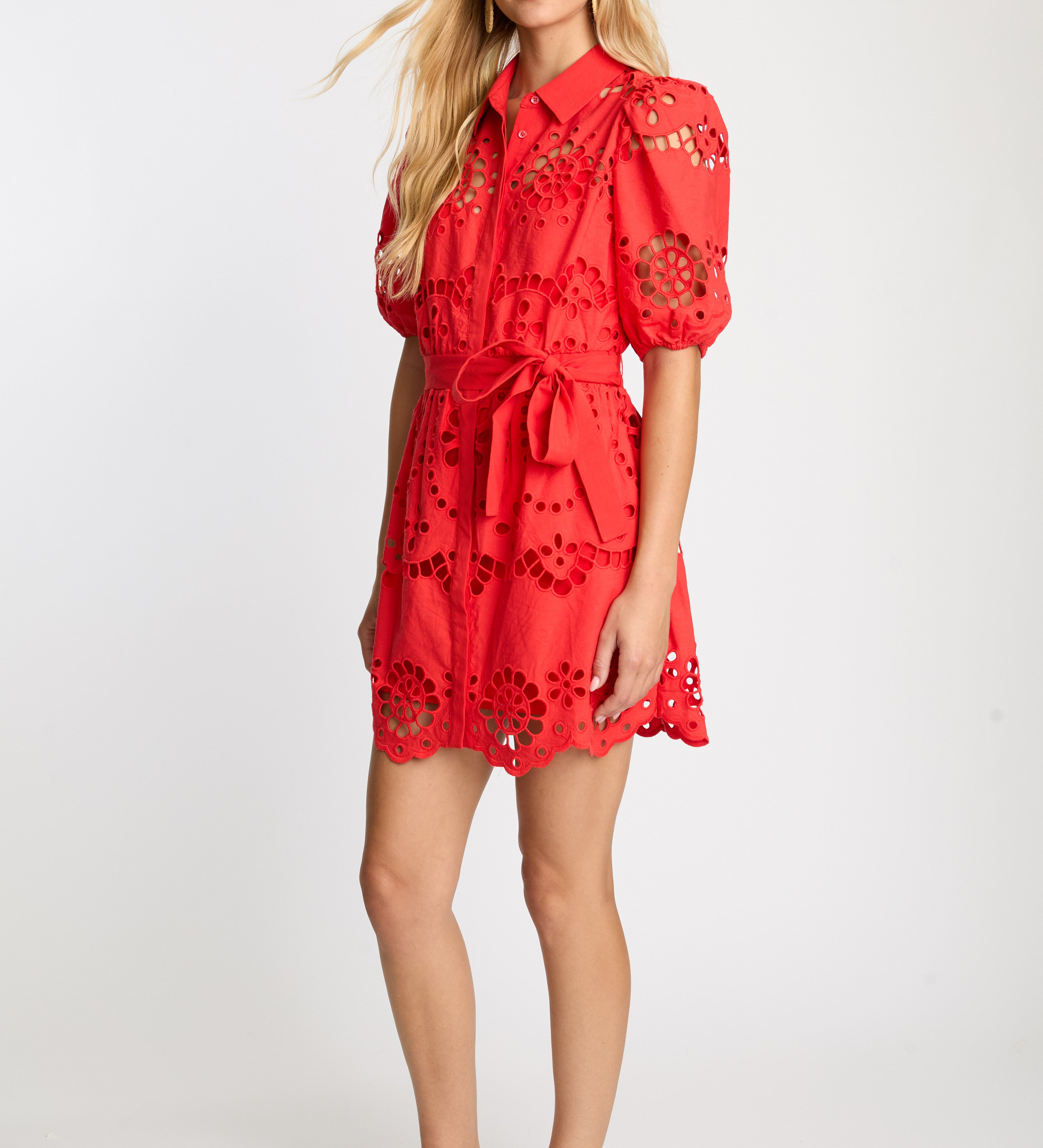 Eloise Dress in Poppy Red Eyelet Lace