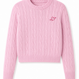 Leighton Light Pink Cable Knit Sweater Cable Knit Pullover With Heart Arrow Embroidery