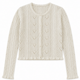Ayla Creamy White Pointelle Knit Hearts Cardigan