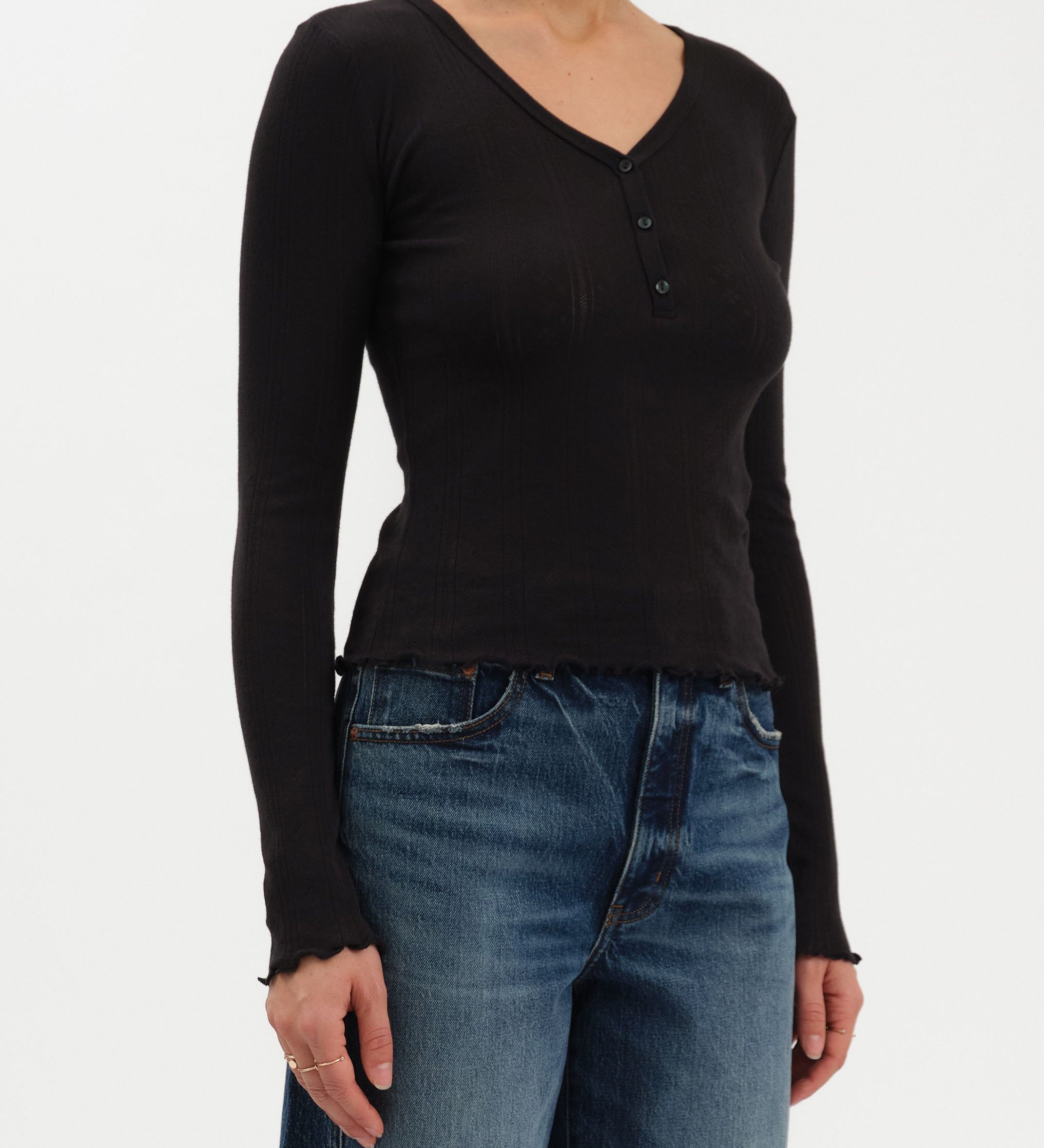 BUNNY EVERYDAY DAZE V-NECK L/S POINTELLE HENLEY
