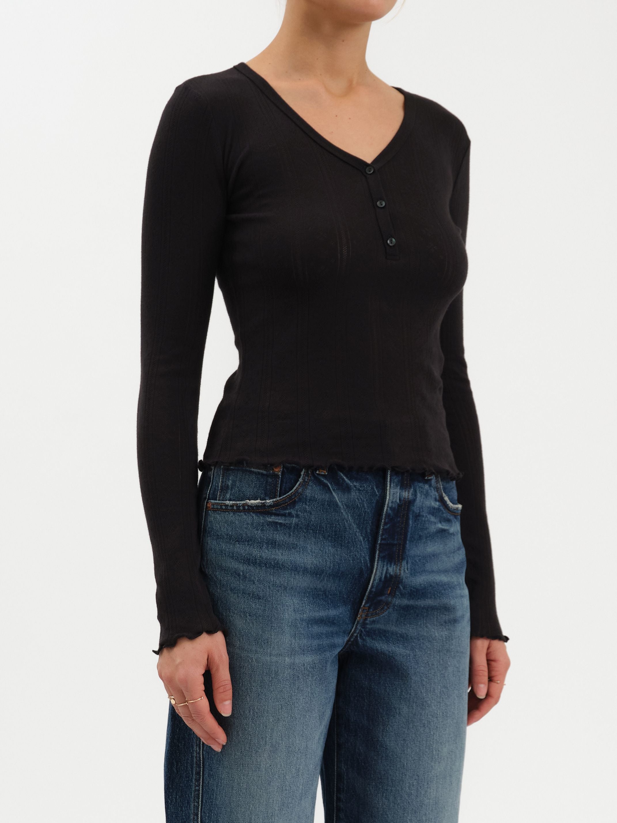 BUNNY EVERYDAY DAZE V-NECK L/S POINTELLE HENLEY