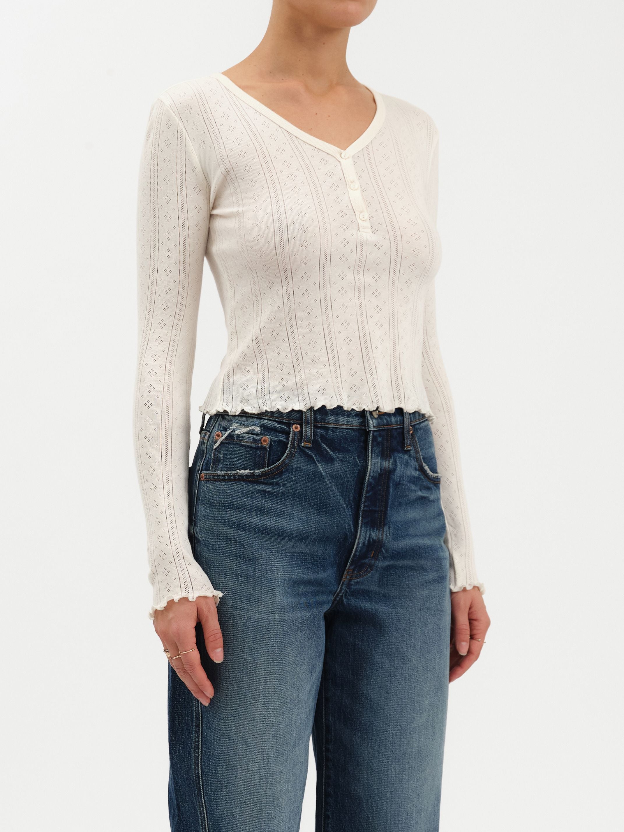 BUNNY EVERYDAY DAZE V-NECK L/S POINTELLE HENLEY