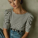 Emery Boat Neck Top in Cross Walk Stripe