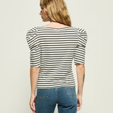 Emery Boat Neck Top in Cross Walk Stripe