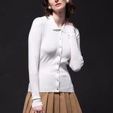 Minnie Rose Viscose LS Shirt with Ribbed in White