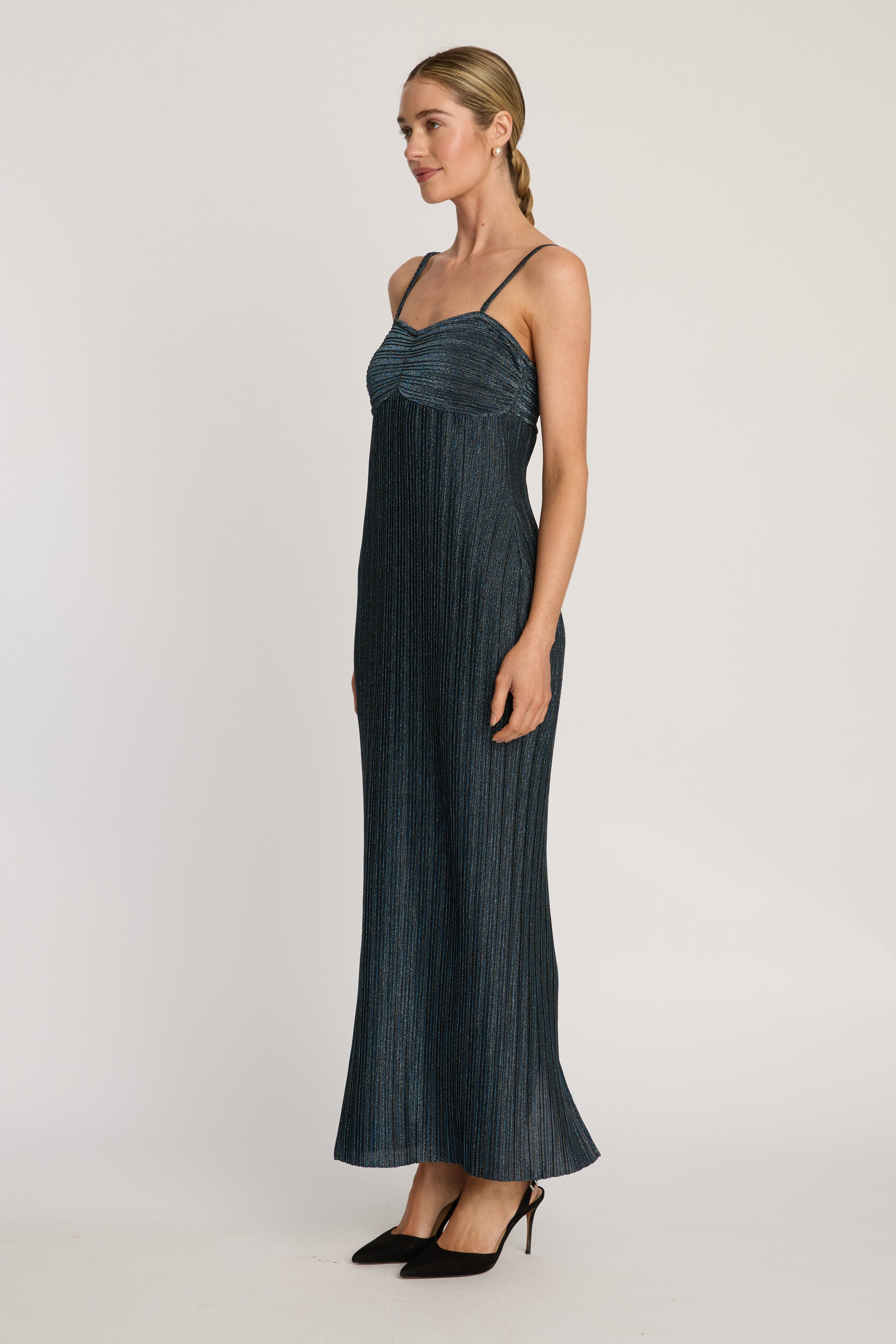 Jayda Dress in Teal Metallic Knit