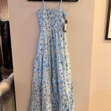 White Blue Demure Maxi Dress