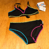 Fleur Crinkle Bikini Swimsuit - Embroidered Black