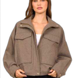 HERRINGBONE TWILL BOMBER JACKET in Mocha