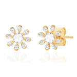 CZ Petal and Clear Stone Flower Studs