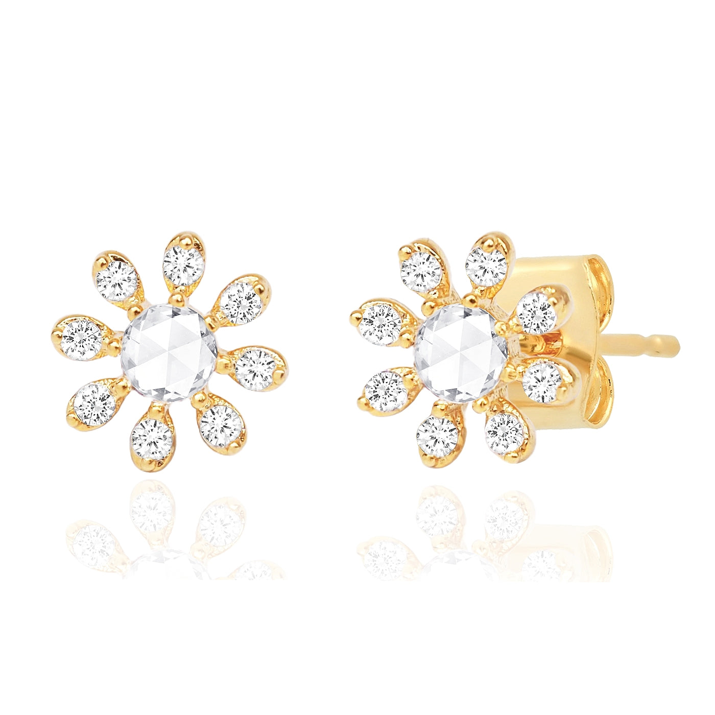 CZ Petal and Clear Stone Flower Studs