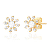 CZ Petal and Clear Stone Flower Studs