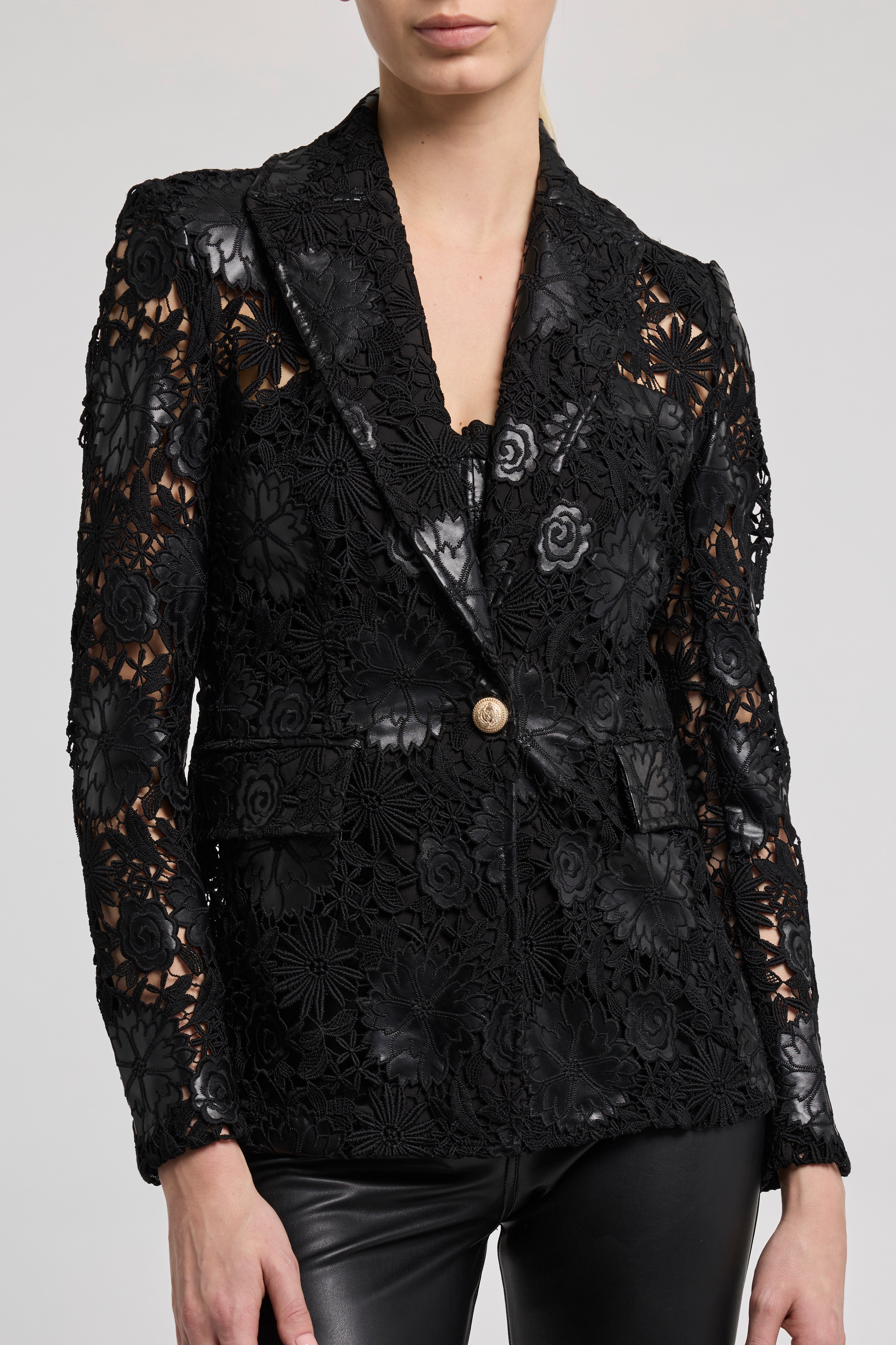AIMEE VEGAN LEATHER GUIPURE BLAZER