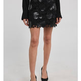DELACORTE VEGAN LEATHER GUIPURE SKIRT