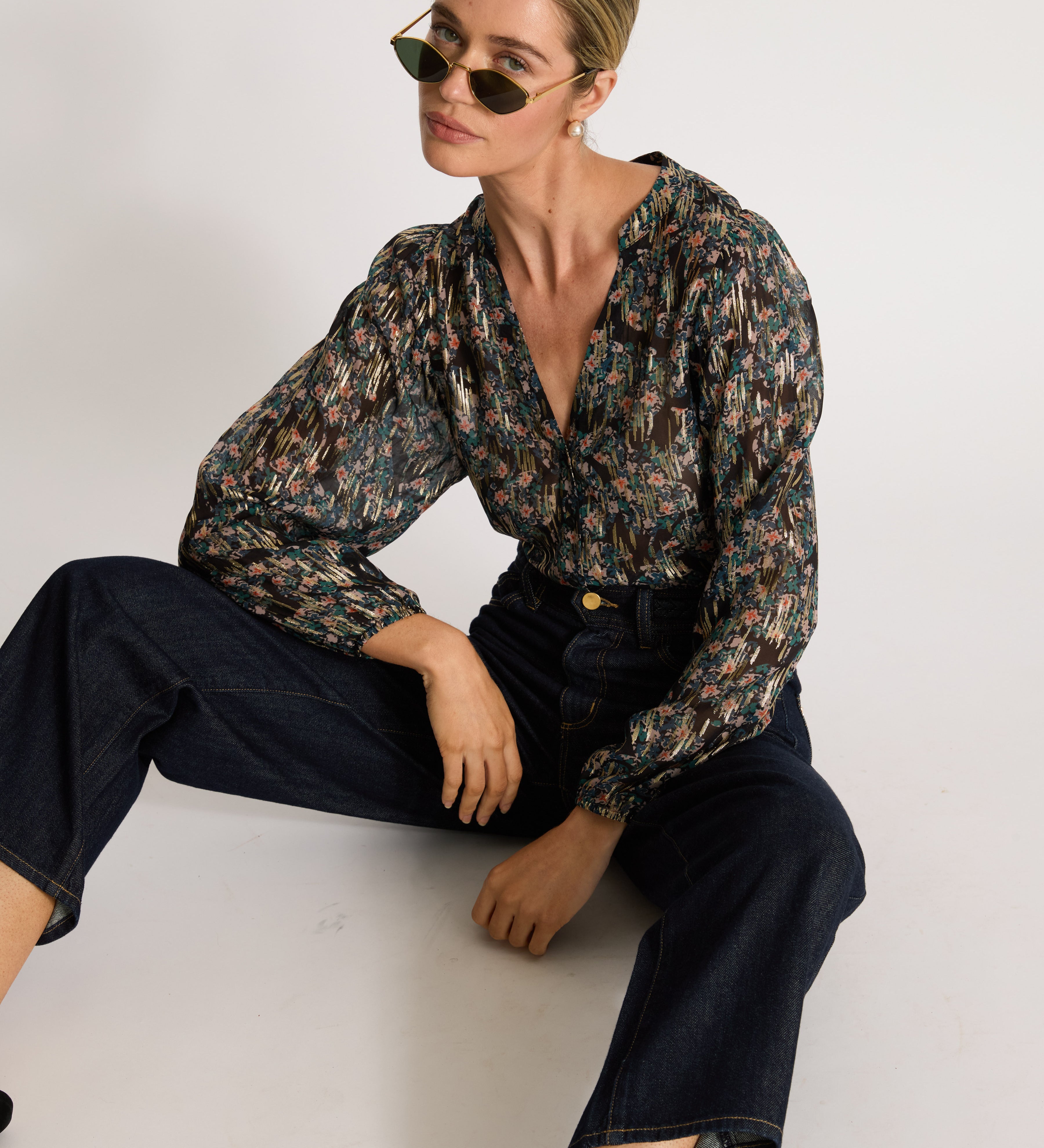 Selene Top in Floral Burnout Lurex Chiffon