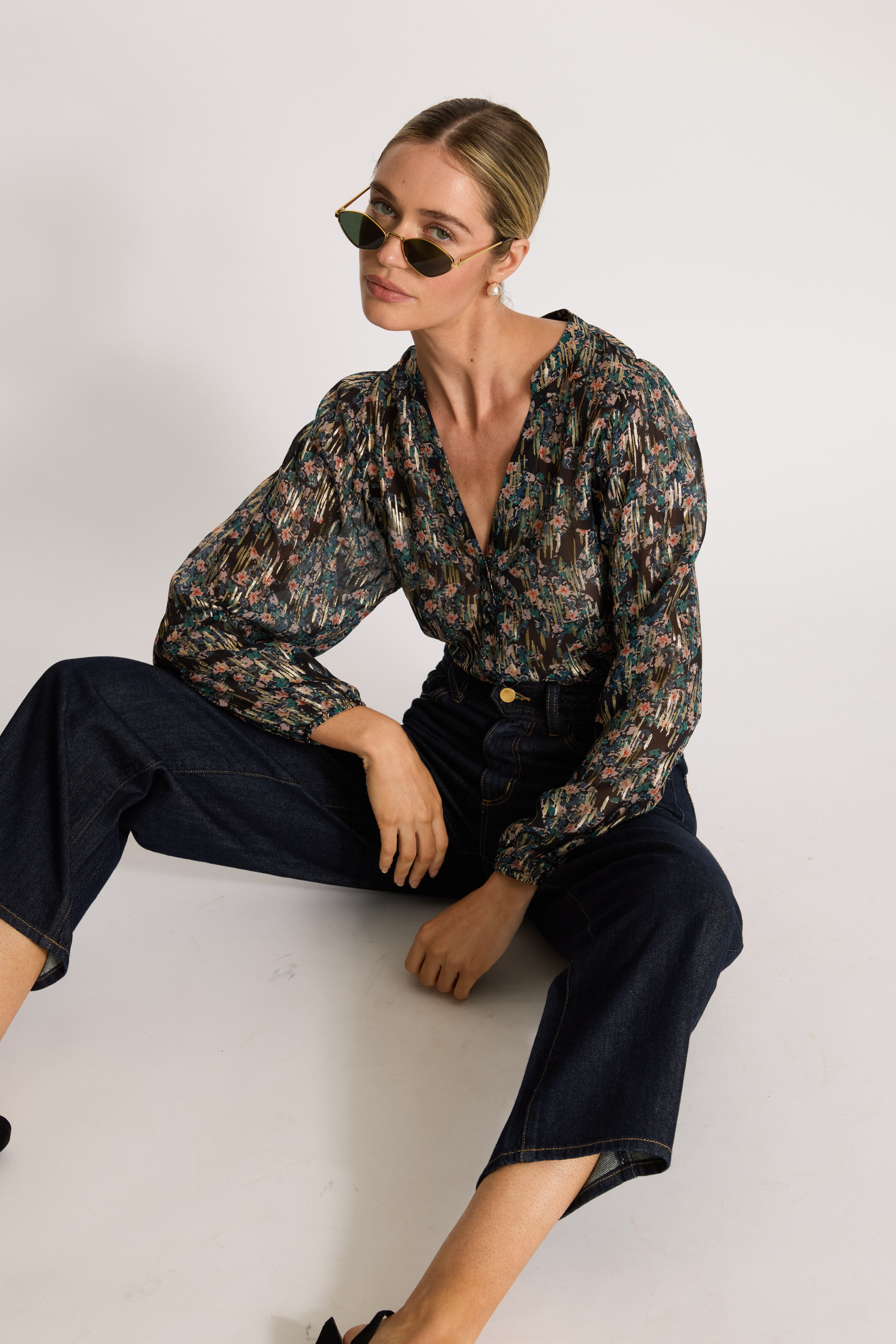 Selene Top in Floral Burnout Lurex Chiffon