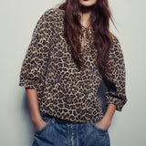 Melissa Nepton MARYGOLD TOP-Beige Animal Print
