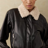 Dino Faux Leather Coat with Fur Trimmed Collar