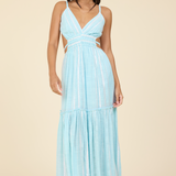 Open Back Maxi Dress in Crystal Blue Stripe