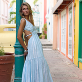 Open Back Maxi Dress in Crystal Blue Stripe