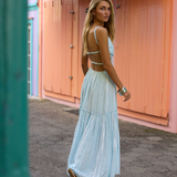 Open Back Maxi Dress in Crystal Blue Stripe