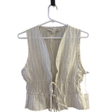 Cream/Black Stripe Linen Tie Front Top