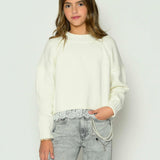 TWEEN REID LACE TRIM SWEATER in Cream