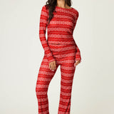 Crazy For The Holidays Fairisle Print Pants Set in Red Samba