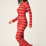 Crazy For The Holidays Fairisle Print Pants Set in Red Samba