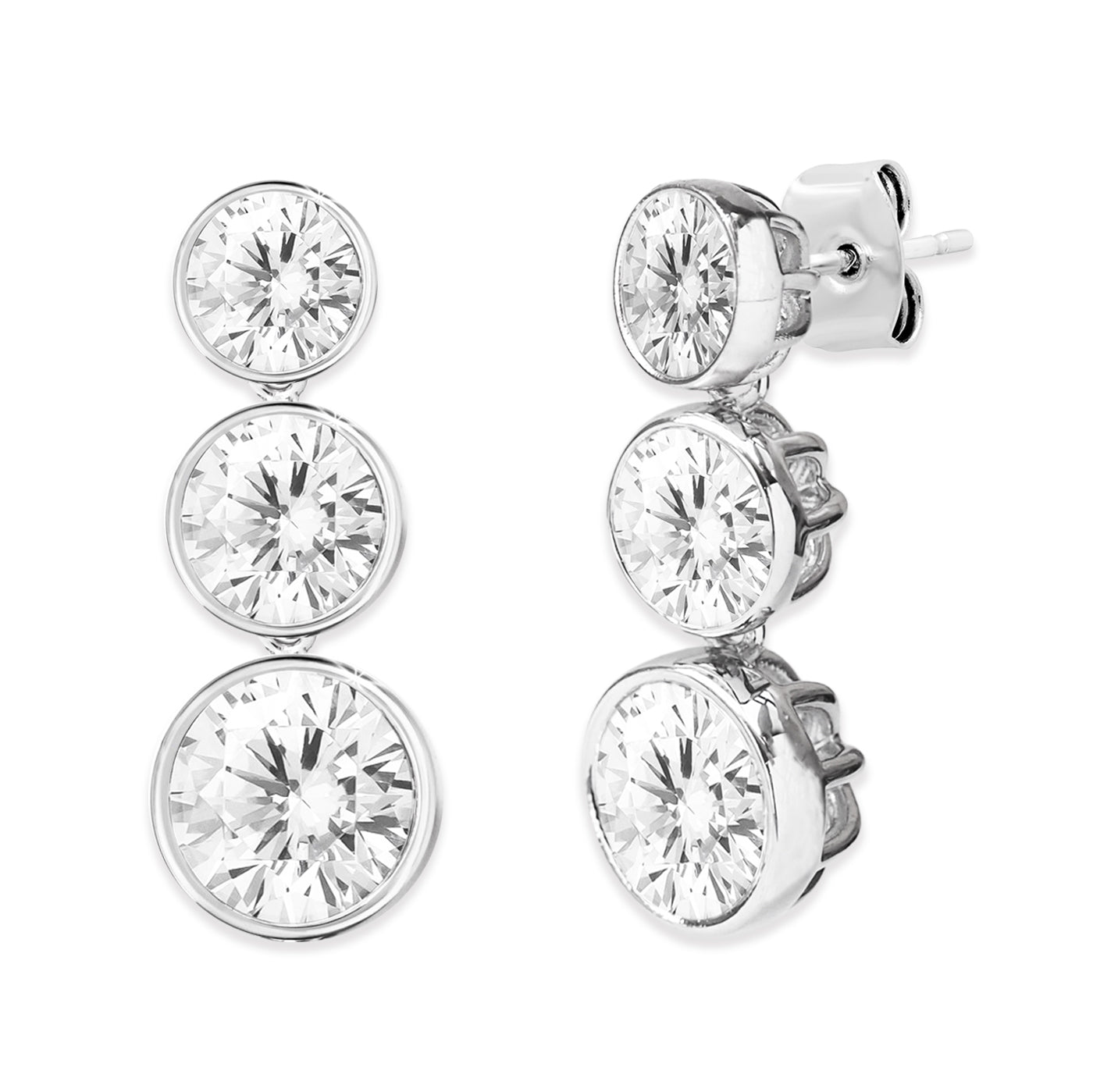 Triple graduated cz drop post earring