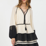 Stellah Split V Neck 3/4 Sleeve Mini Dress
