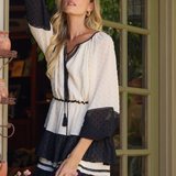 Stellah Split V Neck 3/4 Sleeve Mini Dress