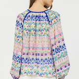 Stellah Watercolor Split V Peasant Blouse