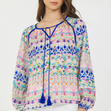 Stellah Watercolor Split V Peasant Blouse