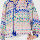 Stellah Watercolor Split V Peasant Blouse
