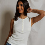 T363-Loretta - quarter button down luze rib tank top