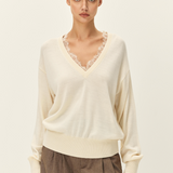 Rowan V-Neck Sweater in Eggnog