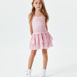 Lola Theme Ditsy Ballet Pink Satin Smocked Ruffle Dress
