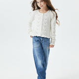 Ayla Creamy White Pointelle Knit Hearts Cardigan