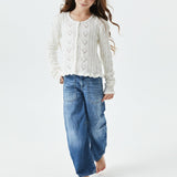 Ayla Creamy White Pointelle Knit Hearts Cardigan