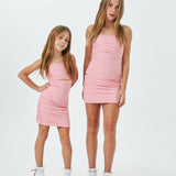 Liv Pastel Pink Mesh Reversible Cut Out Dress with silver straps
