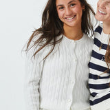 Adele Creamy White With Heart Shell Buttons Cable Knit Cardigan