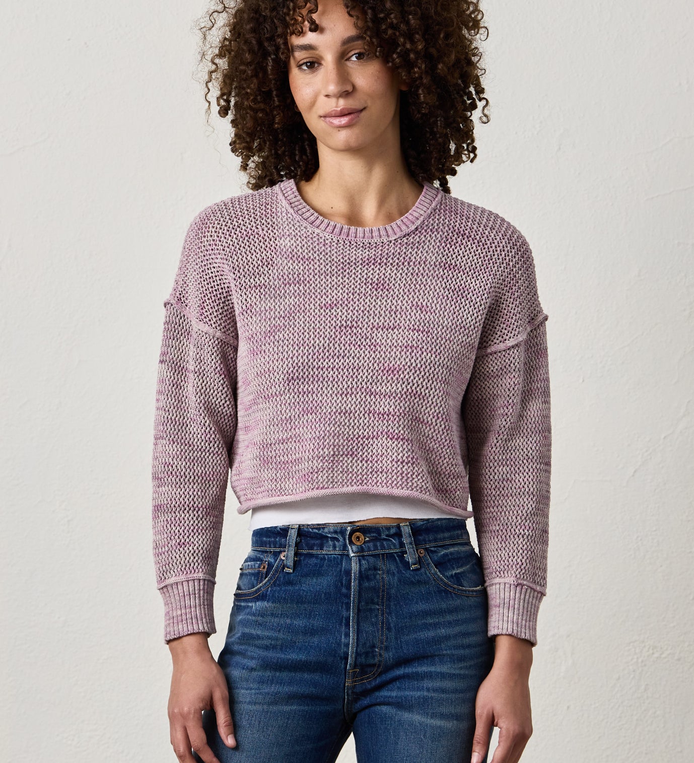 LIVIA PAINTED COTTON CROCHET CREW SWEATER