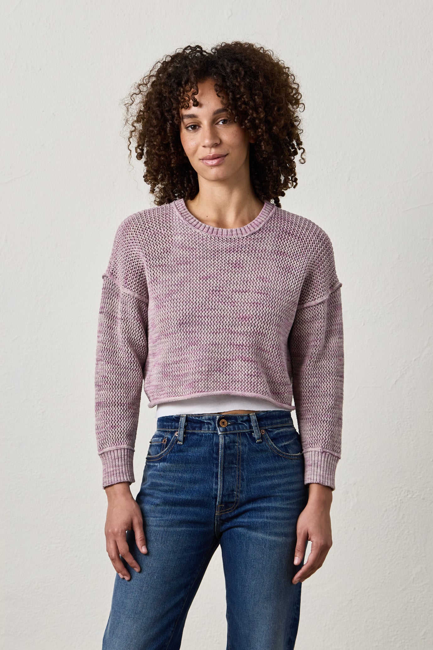 LIVIA PAINTED COTTON CROCHET CREW SWEATER