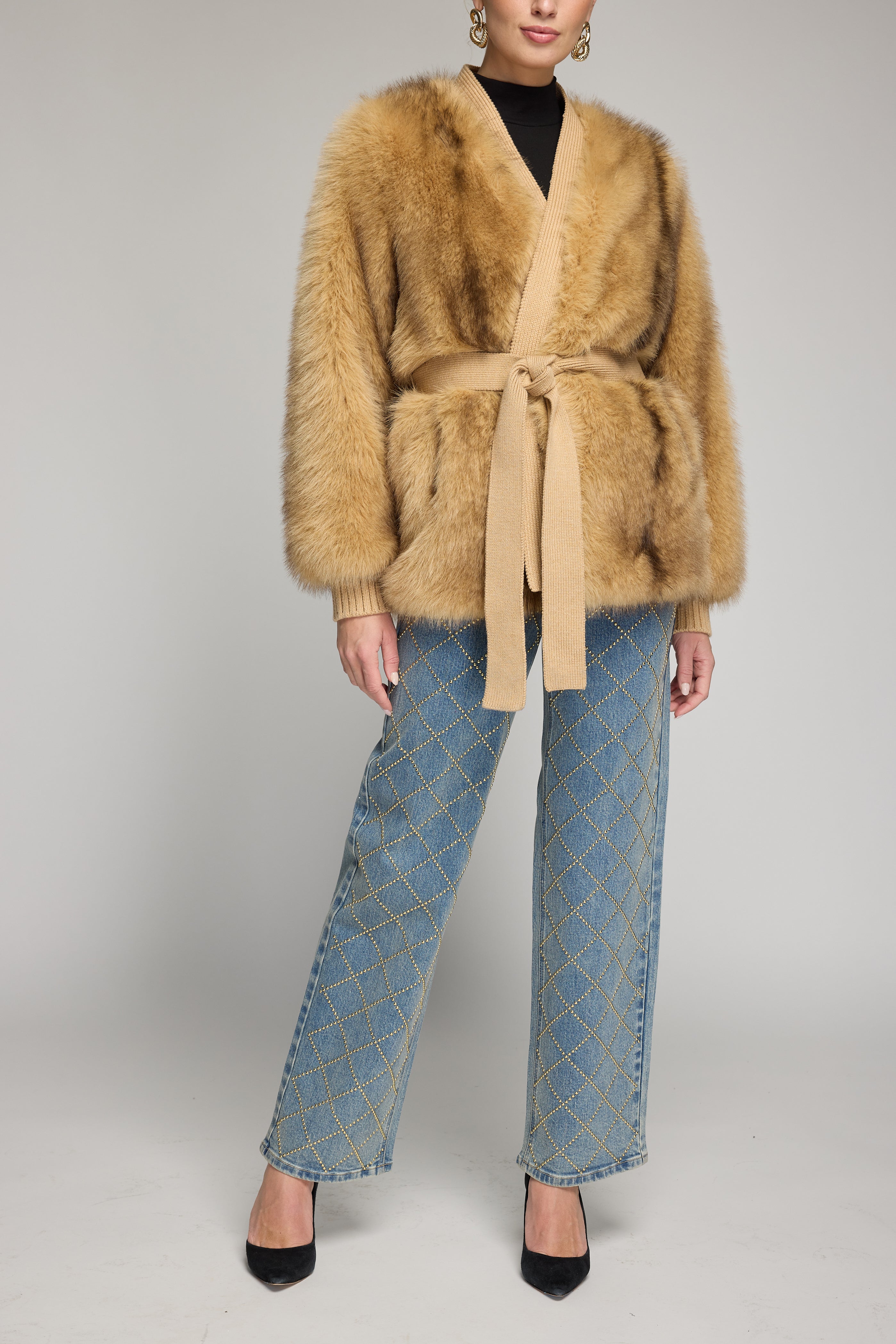 HELOISE FAUX FUR BELTED WRAP JACKET