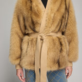 HELOISE FAUX FUR BELTED WRAP JACKET